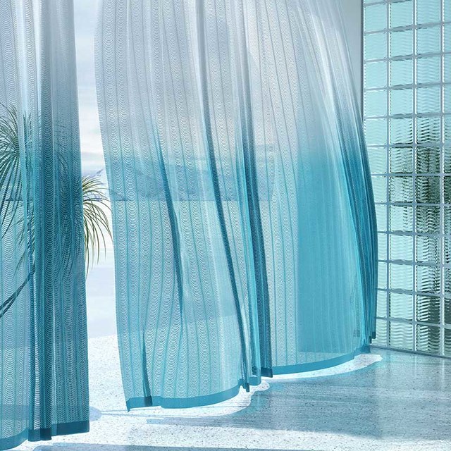 Reef Ripple Ombre Blue Sheer Curtain 1