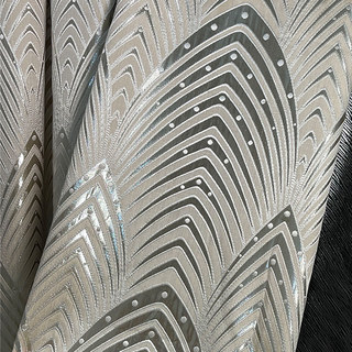 Roaring Rhythms Art Deco Geometric Beige Cream Curtains with Gold Details 1