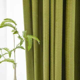 Scandinavian Basketweave Olive Green Embossed Velvet Blackout Curtains 1