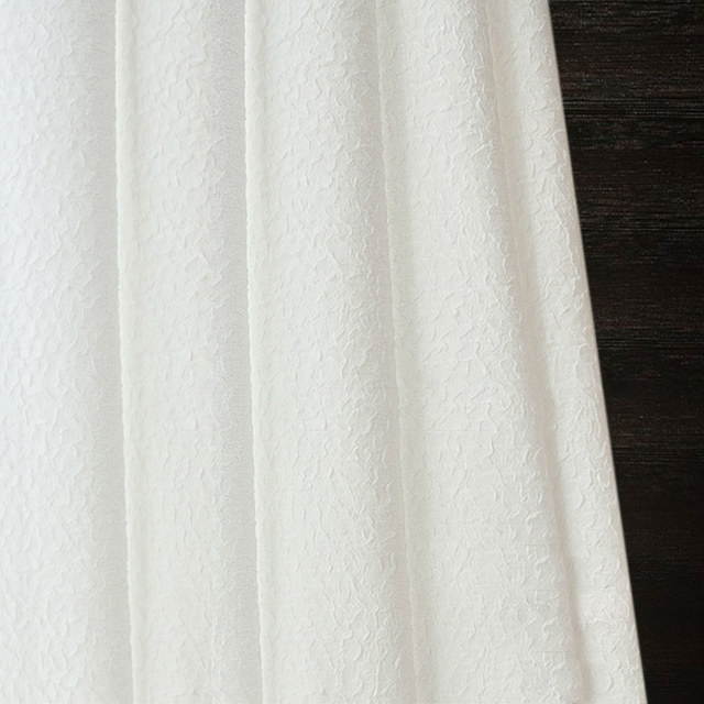 Serene Swirls Crinkle Crushed Ivory White Heavy Sheer Curtain 1