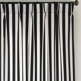Striking Double Sided Black and White Chenille Striped Curtain 4