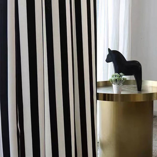 Striking Double Sided Black and White Chenille Striped Curtain 1