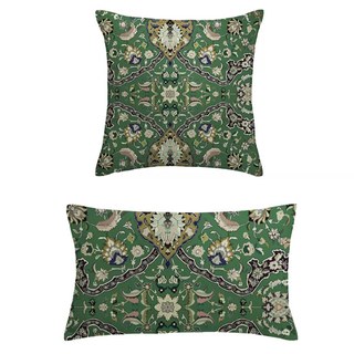 Zanjan Zen Vintage Emerald Green Persian Floral Velvet Curtains 6