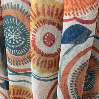Circle Dance Multicolor Red Mid Century Modern Floral Sheer Curtain 3