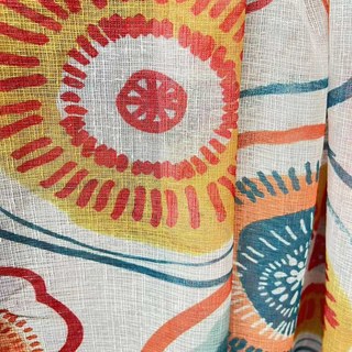 Circle Dance Multicolor Red Mid Century Modern Floral Sheer Curtain