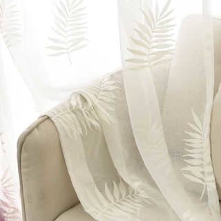 Leafy Whispers Embroidered Ivory White Sheer Curtain 1