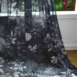 Oasis Tropical Trees Flowers Cranes Black Sheer Curtains 5