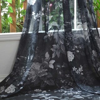 Oasis Tropical Trees Flowers Cranes Black Sheer Curtains 4