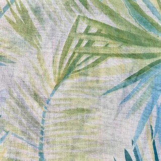 Palm Delight Tropical Leaves Green Blue Sheer Curtain 4