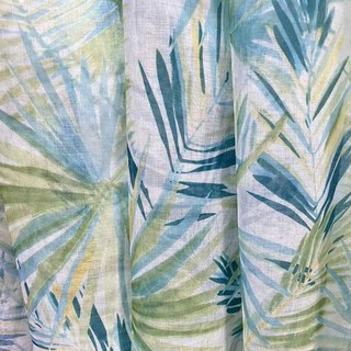 Palm Delight Tropical Leaves Green Blue Sheer Curtain 1