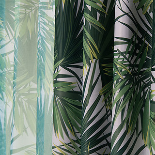 Paradise Palms Tropical Leaves Green Sheer Curtain 3