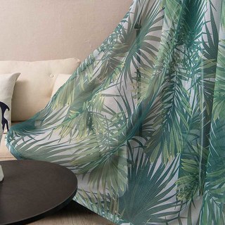 Paradise Palms Tropical Leaves Green Sheer Curtain 1