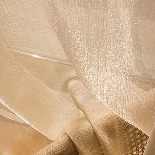 Paris Cascade Shimmering Striped Cream Champagne Organza Sheer Curtain 5