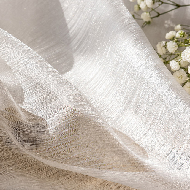 Paris Cascade Shimmering Striped White Organza Sheer Curtain 1