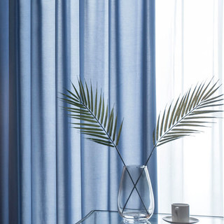 Satiny Touch Textured Navy Blue Sheer Curtain