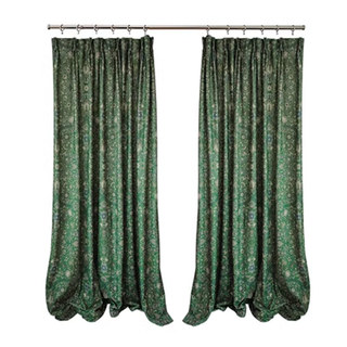 Zanjan Zen Vintage Emerald Green Persian Floral Velvet Curtains 5