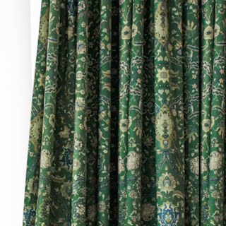 Zanjan Zen Vintage Emerald Green Persian Floral Velvet Curtains 2