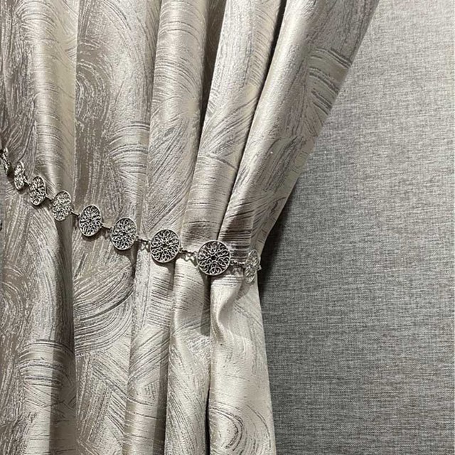 Brushscape Abstract Cream Taupe Champagne Curtain with Metallic Sheen 1