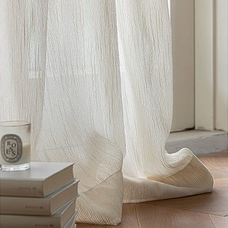 Fleecy Cloud Cream Textured Striped Sheer Curtain 2