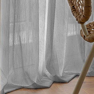 Fleecy Cloud Gray Textured Striped Sheer Curtain 2