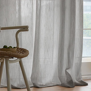 Fleecy Cloud Gray Textured Striped Sheer Curtain 3