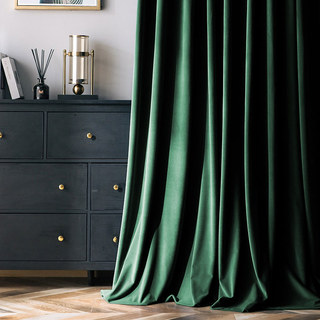 Premium Deep Forest Emerald Green Velvet Curtain Drapes 1