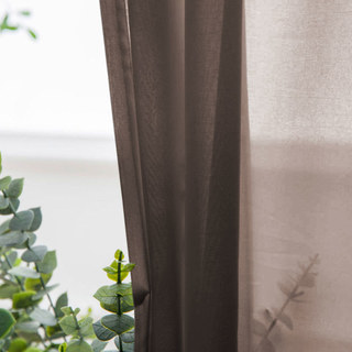 Modern Light Brown Color Linen Solid Sheer Curtain Window Curtains