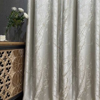 Blossom Branches Cream Light Gold Abstract Floral Curtain