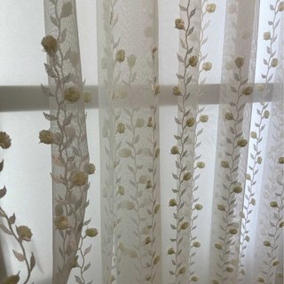 Floral Fantasy Embroidered Scallop Edged Ivory White Sheer Curtain
