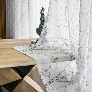 Inked Branches Black and White Abstract Floral Sheer Curtains