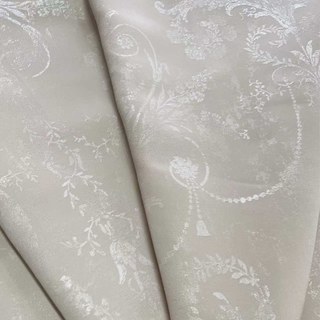 Silver Blossom Jacquard Cream Damask Floral Curtain 2