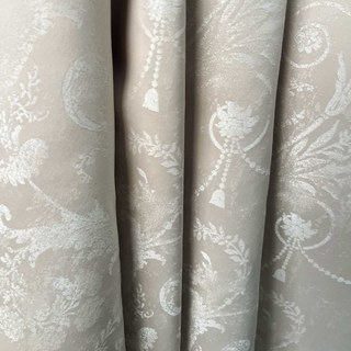 Silver Blossom Jacquard Cream Damask Floral Curtain 1