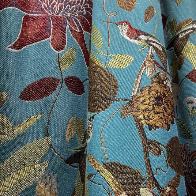 Summer Blooms Luxury Jacquard Teal Floral Blackout Curtain Drapes 1