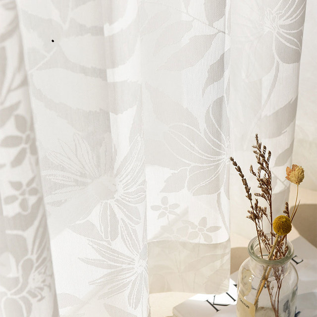 Whispering Petals Ivory White Floral Sheer Curtain 1