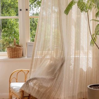 Bliss Striped Oatmeal Linen Style Sheer Curtain 2