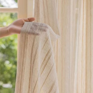 Bliss Striped Oatmeal Linen Style Sheer Curtain 7