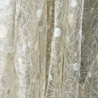 Nebula Embroidered Gold and Silver Circles Cream Organza Sheer Curtain 6