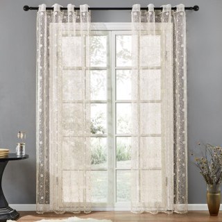 Nebula Embroidered Gold and Silver Circles Cream Organza Sheer Curtain 2