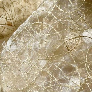 Nebula Embroidered Gold and Silver Circles Cream Organza Sheer Curtain 5
