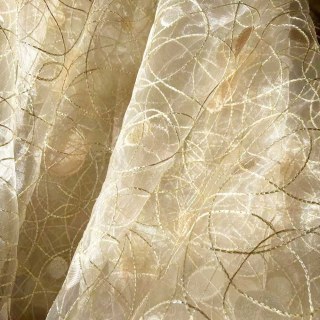Nebula Embroidered Gold and Silver Circles Cream Organza Sheer Curtain 4