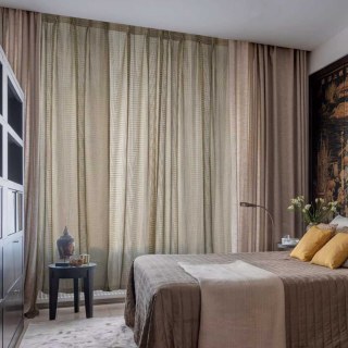 Tide 3D Jacquard Horizontal Striped Grid Pastel Coffee Sheer Curtain 5