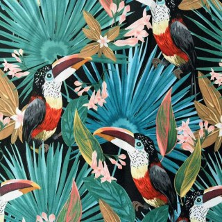 Tropical Toucan Paradise Red Green Linen Style Blackout Curtain 4