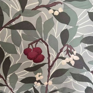 Arbutus Red Berries William Morris Green Floral Velvet Curtain 5