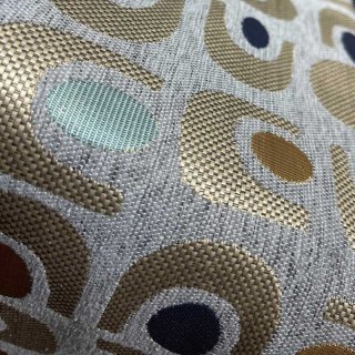 Circle Vibe Mid Century Modern Multicolor Gray Blue Gold Geometric Chenille Blackout Curtain 6