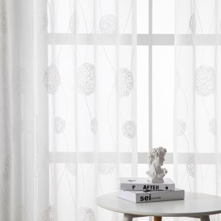 Dancing Pom Pom Embroidered Ivory White Sheer Curtain 2