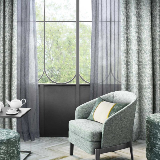 De Luxe Jacquard Sage Green Damask Curtain 1