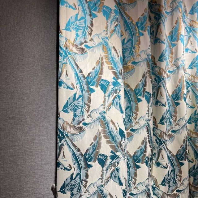 Banana Leaf Bliss Teal Blue and Gold Tropical Curtains 1