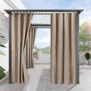 Del Mar Waterproof Blackout Mocha Light Brown Linen Style Outdoor Curtain