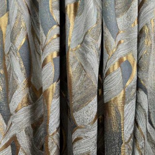 Dreamscape Luxury Jacquard Abstract Gray and Gold Curtains 1