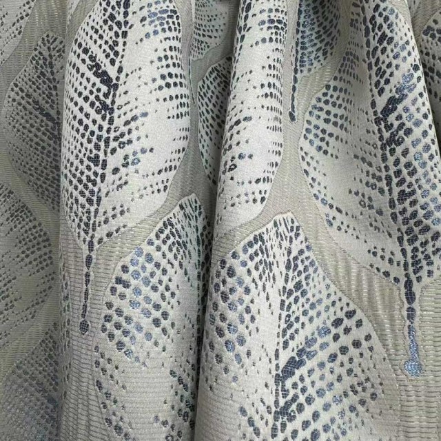 Leaf Dance Luxury Jacquard Shimmering Cream and Blue Foliage Curtains 1